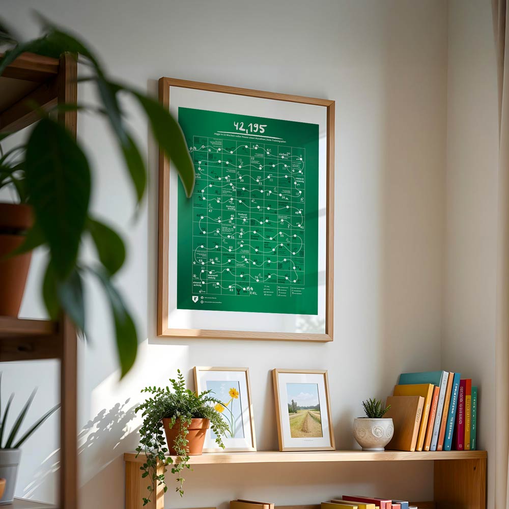 Marathon Trainingsplan hängt in einer Wohnung